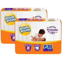 Kit 2 Fralda Pom Pom Protek Proteção de Mãe Jumbo - Tamanho P - Total de 60 Unidades Kit 2 Fralda Pom Pom Protek Proteção de Mãe Jumbo - Tamanho P - Total de 60 Unidades