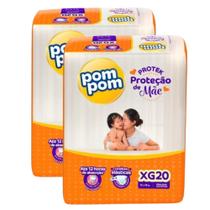 Kit 2 Fralda Pom Pom Protek Proteção de Mãe Jumbo - Tamanho XG - Total de 40 Unidades Kit 2 Fralda Pom Pom Protek Proteção de Mãe Jumbo - Tamanho XG - Total de 40 Unidades