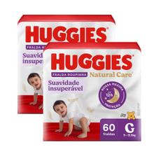 Kit 2 Fralda Roupinha Huggies Natural Care Tamanho G Pacote Hiper 60 Unidades Descartáveis