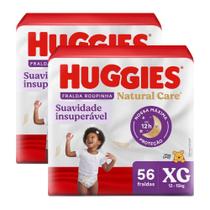 Kit 2 Fralda Roupinha Huggies Natural Care Tamanho XG Pacote Hiper 56 Unidades Descartáveis