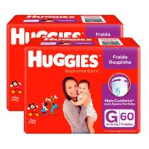Kit 2 Fralda Roupinha Huggies Supreme Care Tamanho G 60 Fraldas Descartáveis