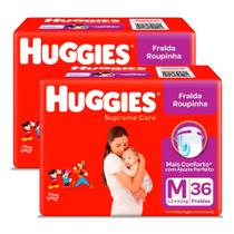 Kit 2 Fralda Roupinha Huggies Supreme Care Tamanho M Pacote Mega 36 Unidades Descartáveis