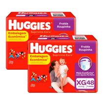 Kit 2 Fralda Roupinha Huggies Supreme Care Tamanho XG Pacote Hiper 48 Fraldas Descartáveis