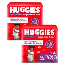 Kit 2 Fralda Roupinha Huggies Supreme Care Tamanho XXG 58 Unidades Descartáveis
