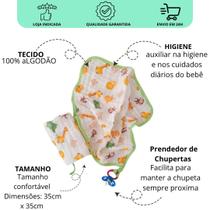 Kit 2 Fralda toalha de boca 100 algodão duplo macio soft 35x35 cm com prendedor de chupeta Teciclean Baby