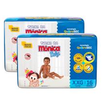 Kit 2 Fralda Turma da Mônica Baby Jumbo Tamanho XXG 16 Unidades Descartáveis Kit 2 Fralda Turma da Mônica Baby Jumbo Tamanho XXG 16 Unidades Descartáveis