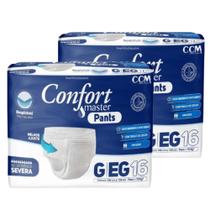 Kit 2 Fraldas Calça Descartável Geriátrica Adulto Confort Master Pants G-EG - Total 32 Un