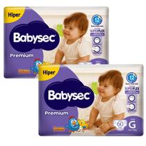 Kit 2 Fraldas Descartáveis Babysec Premium Hiper G - 60 Unidades Kit 2 Fraldas Descartáveis Babysec Premium Hiper G - 60 Unidades