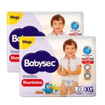 Kit 2 Fraldas Descartável Babysec Shortinho Mega XG - 44 Tiras