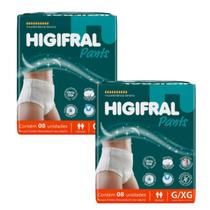 Kit 2 Fraldas Higifral Calcinha Descartável Geriátrica Adultos Pm Gxg 16un