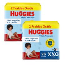 Kit 2 Fraldas Huggies Tripla Proteção Meguinha XXG - 52 Tiras Kit 2 Fraldas Huggies Tripla Proteção Meguinha XXG - 52 Tiras