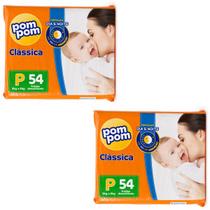 Kit 2 fraldas infantil pom pom classica mega tam peq c/108