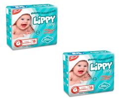 Kit 2 fraldas infantis pacote com 16 tiras lippy baby - g Kit 2 fraldas infantis pacote com 16 tiras lippy baby - g