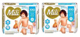 Kit 2 Fraldas Mili Love e Care XXG 20 Unidades Kit 2 Fraldas Mili Love e Care XXG 20 Unidades