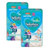 Kit 2 Fraldas Pampers para Água Splashers Baby Shark P-M com 12 un cada