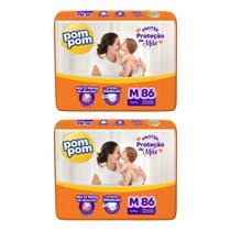 KIT 2 Fraldas Pom Pom Derma Protek Hiper Tamanho M C/ 86 unidades