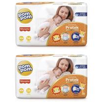 KIT 2 Fraldas Pom Pom Derma Protek Mega Tamanho RN C/ 36 unidades
