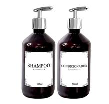 Kit 2 Frasco Pet Ambar 500ml Decoração Minimalista Banheiro Sabonete Liquido Shampoo Condicionador c/ Válvula Pump Pote