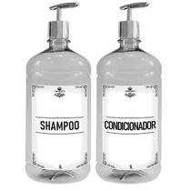 Kit 2 Frasco Pet Ambar / Cristal 1000ml Decoração Minimalista Banheiro Sabonete Liquido Shampoo Condicionador c/ Válvula Pump 1L