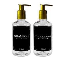 Kit 2 Frasco Pet Cristal 250ml Decoração Minimalista Banheiro - Shampoo Condicionador com Válvula Pump Pote plástico