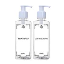 Kit 2 Frasco Pet Cristal Quadrado 500ml Shampoo Condicionador com Válvula Pump Decoração Minimalista Banheiro Pote