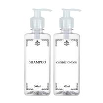 Kit 2 Frasco Pet Cristal Quadrado 500ml Shampoo Condicionador com Válvula Pump Decoração Minimalista Banheiro Pote