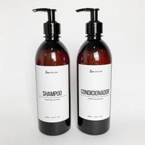 Kit 2 Frascos Âmbar Cilindro Pet 500ml Shampoo e Condicionador - Branco