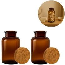 Kit 2 Frascos de Vidro Âmbar Boca Larga Rolha 500ml Reagente Kit 2 Frascos de Vidro Âmbar Boca Larga Rolha 500ml Reagente