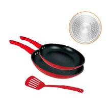 Kit 2 Frigideira Cerâmica Indução Gás Frita Sem Óleo Antiaderente Vermelha