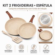 Kit 2 Frigideiras Cerâmica Antiaderente Bege 20 e 24cm com Espátula Kit 2 Frigideiras Cerâmica Antiaderente Bege 20 e 24cm com Espátula