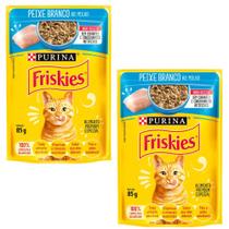 Kit 2 Friskies Sachês para Gatos Adultos Sabor Peixe Branco 85g