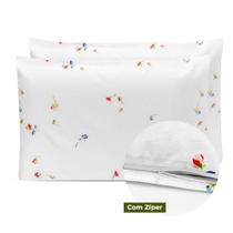 Kit 2 Fronhas 90cmx50cm Com Zíper Percal 180 Fios Estampado