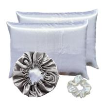 Kit 2 Fronhas de Cetim + 1 Touca dupla face + 1 Scrunchie