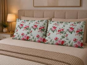Kit 2 Fronhas Estampadas Floral 50x70cm com Zíper 60 Algodão e 40 Poliéster