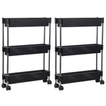 Kit 2 Fruteiras Para Cozinha Multifunções Com Rodízios Nattan Preto