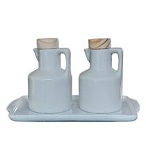 Kit 2 Galheteiro 100ml Azeite e Vinagre + Bandeja - Porcelana