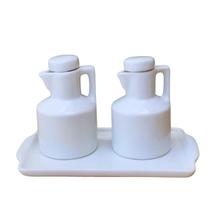 Kit 2 Galheteiro 100ml Azeite e Vinagre + Bandeja - Porcelana Branca