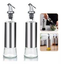 Kit 2 Galheteiro 300ml Inox Vidro Bico Dosador Porta Azeite