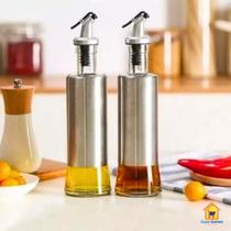 Kit 2 Galheteiro Azeite Vinagre 300ml Vidro Aço Inox Dosador