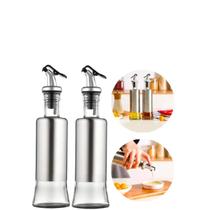 Kit 2 Galheteiro Porta Azeite Azeiteiro 300 Ml de Vidro Aço Inox Com Bico Dosador para Servir