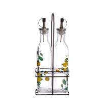 Kit 2 Galheteiro Vidro com Bico Dosador e Suporte Inox 250ml