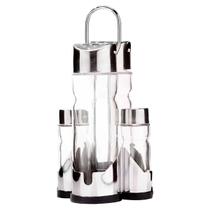 Kit 2 Galheteiros de Mesa 4 Peças de Vidro com Suporte Inox