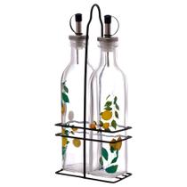 Kit 2 Galheteiros de Vidro com Dosador Azeite Vinagre 250ml Limão Siciliano Suporte Matira Haüskraft