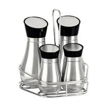 Kit 2 Galheteiros E 2 Porta Temperos Vidro/Inox Amigold Kit 2 Galheteiros E 2 Porta Temperos Vidro/Inox Amigold