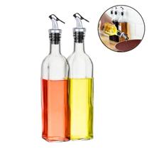 Kit 2 Galheteiros Garrafa de Vidro 500ml com Bico Dosador Azeite Vinagre Oleo Shoyu Aço Inox
