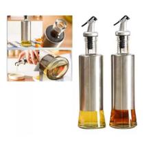 Kit 2 Galheteiros Porta Azeite Vinagre e Saladas de Vidro e Aço Inox com Bico Dosador 300 ml