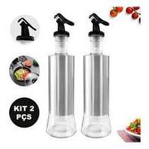 Kit 2 Galheteiros Porta Azeite Vinagre Óleo Molho Aço Inox Vidro com Dosador