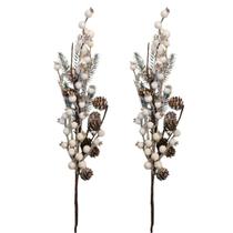 Kit 2 Galho Natalino Rústico Nevado Pinhas E Berries 62Cm - Magizi