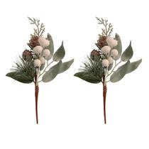 Kit 2 Galho Pick Folhagem Pinhas Berries Branco Nevado 20Cm Kit 2 Galho Pick Folhagem Pinhas Berries Branco Nevado 20Cm