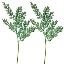 Kit 2 Galhos Haste Folhagem Natalina Decorativa Verde Glitter Brilhante 45cm - Bela Flor